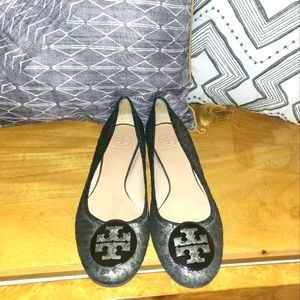TORY BURCH Classic Reva Ballet Women's  Silver Black Leopard Print, NEVER WORN
